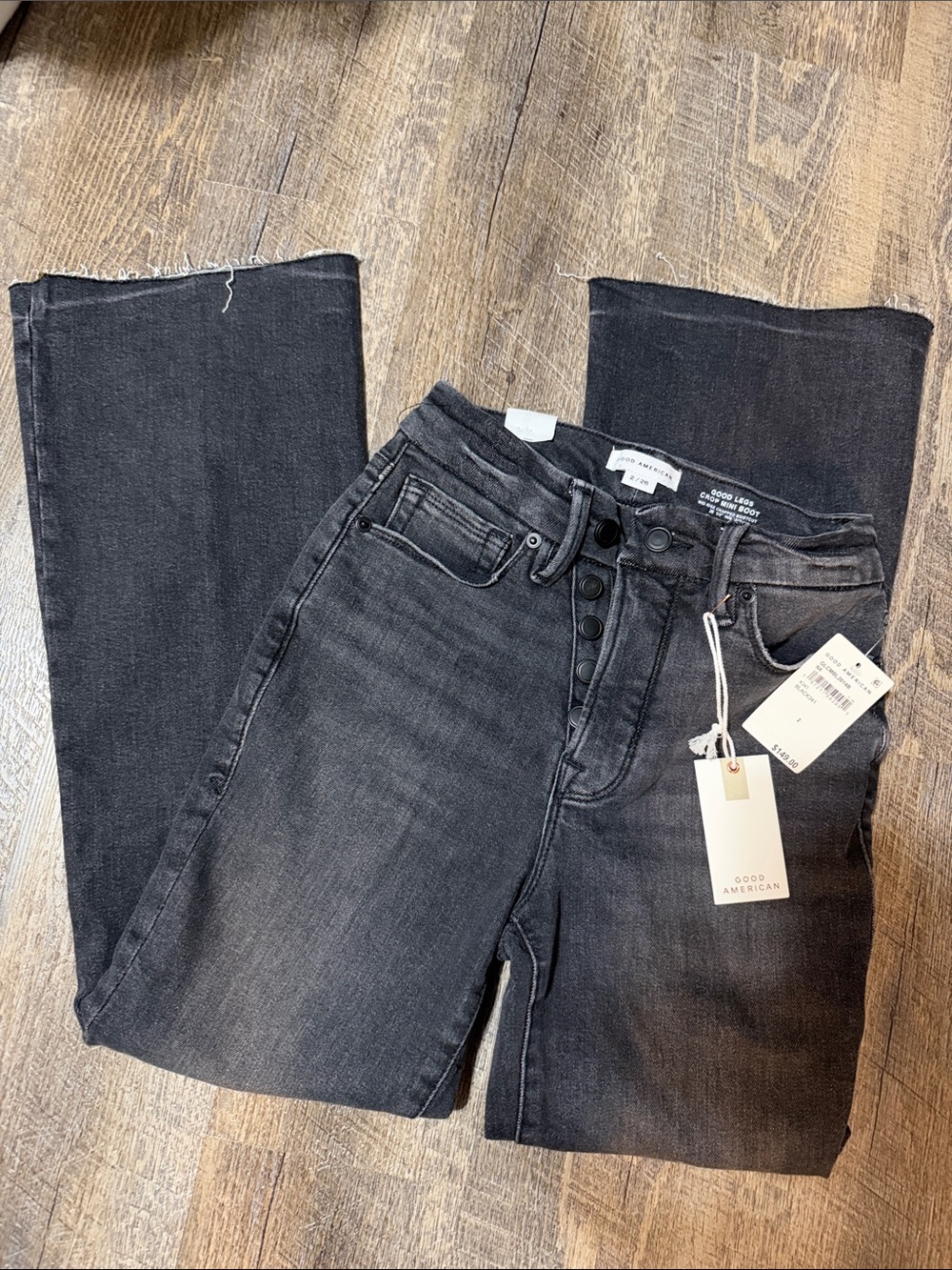 Good American Black Washed Straight-Leg High-Rise Jeans